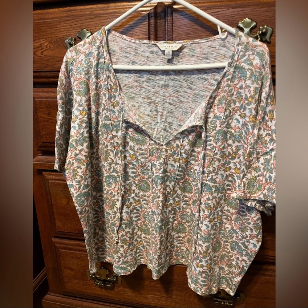 Lucky Brand top floral oversized boxy blouse L
